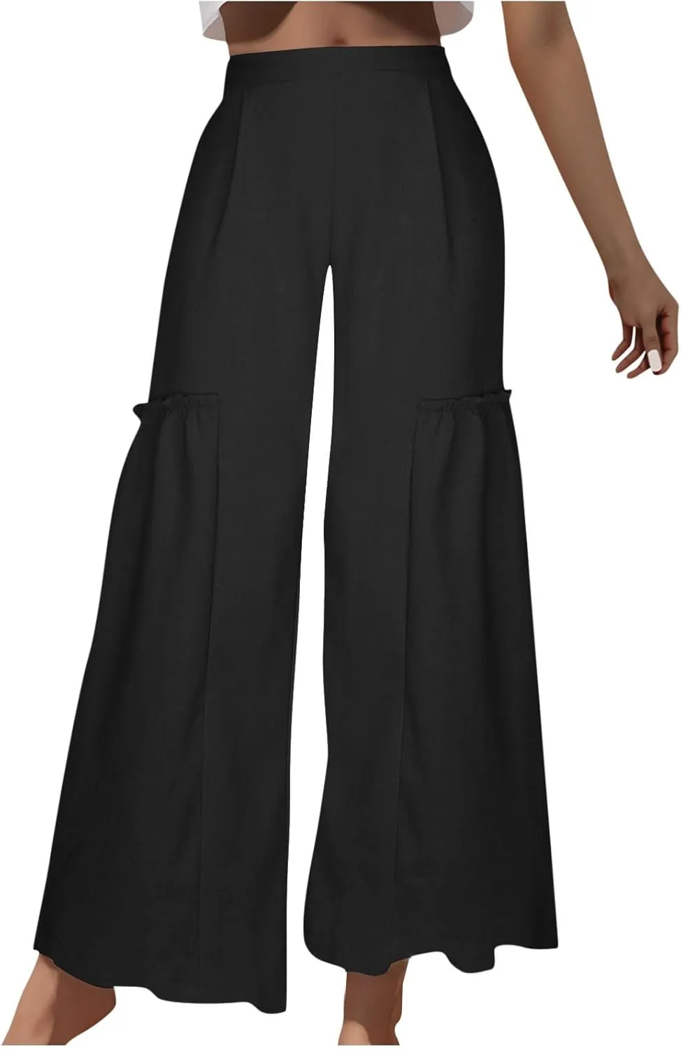 Palazzo Pants Women,Wide Leg Trousers Ladies Elastic Waist Summer Loose Fit Straight Leg Patchwork Beach Yoga Pants