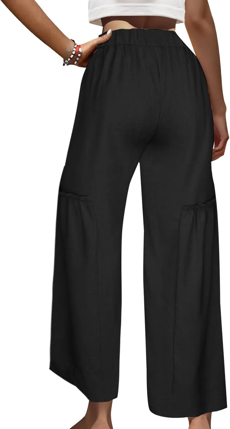 Palazzo Pants Women,Wide Leg Trousers Ladies Elastic Waist Summer Loose Fit Straight Leg Patchwork Beach Yoga Pants