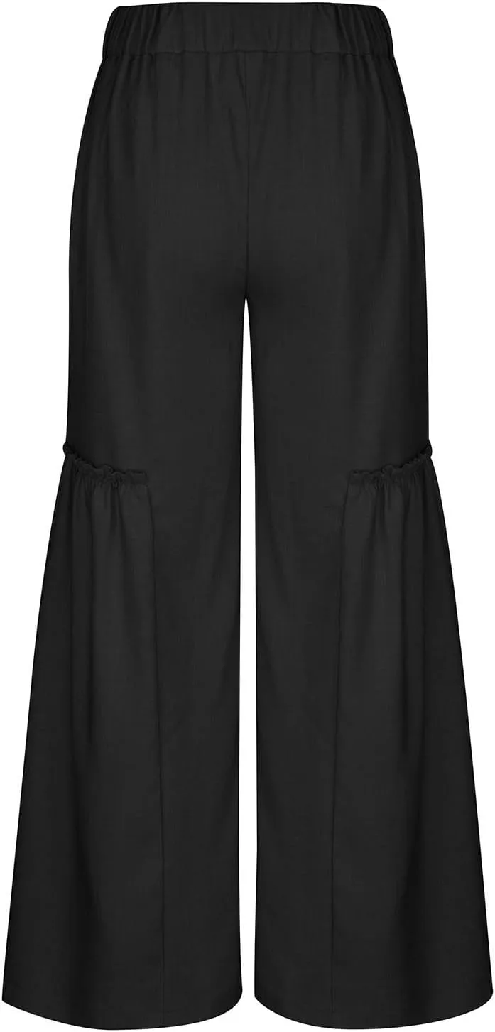 Palazzo Pants Women,Wide Leg Trousers Ladies Elastic Waist Summer Loose Fit Straight Leg Patchwork Beach Yoga Pants