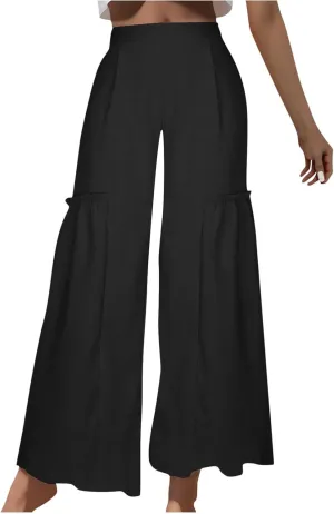 Palazzo Pants Women,Wide Leg Trousers Ladies Elastic Waist Summer Loose Fit Straight Leg Patchwork Beach Yoga Pants