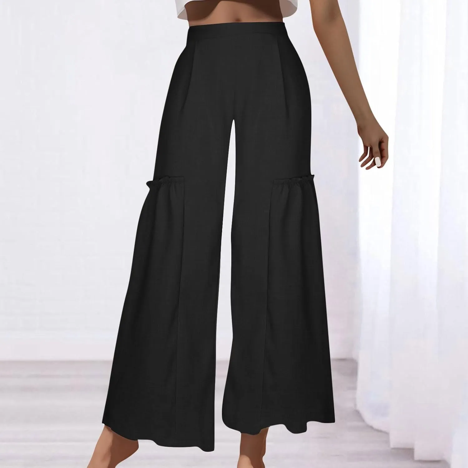 Palazzo Pants Women,Wide Leg Trousers Ladies Elastic Waist Summer Loose Fit Straight Leg Patchwork Beach Yoga Pants