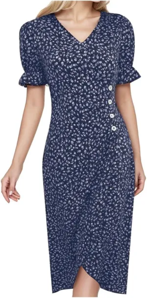 Pastoral Vintage Dress for Women Sexy V-Neck Long Sleeve Summer Dresses Boho Floral Ruffle Flowy Maxi Outfits