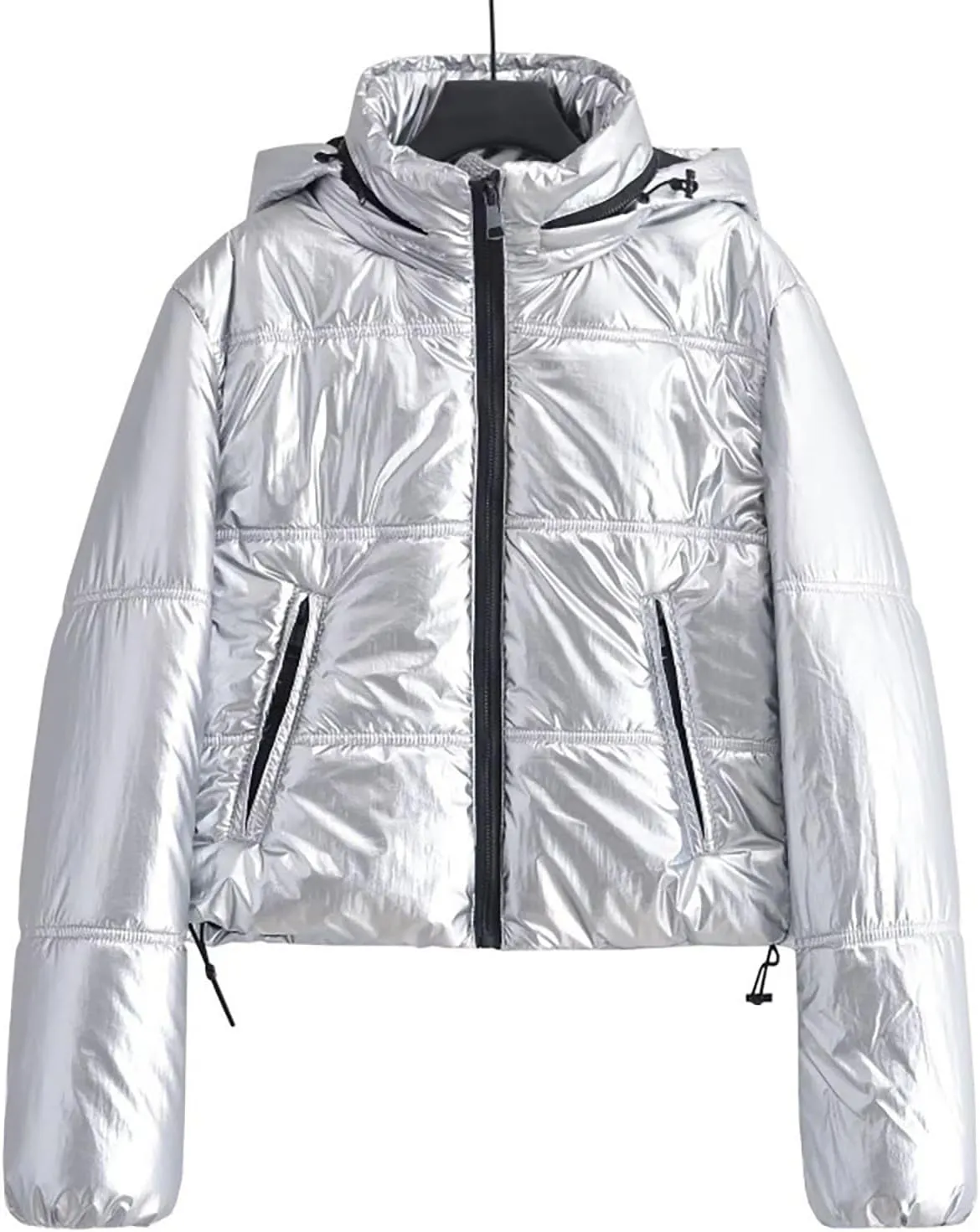 Peacoat Womens Coat Winter Quilted Cropped Jackets Fashion Metallic Puffer Puffer Thermal down Jackets with Hooded