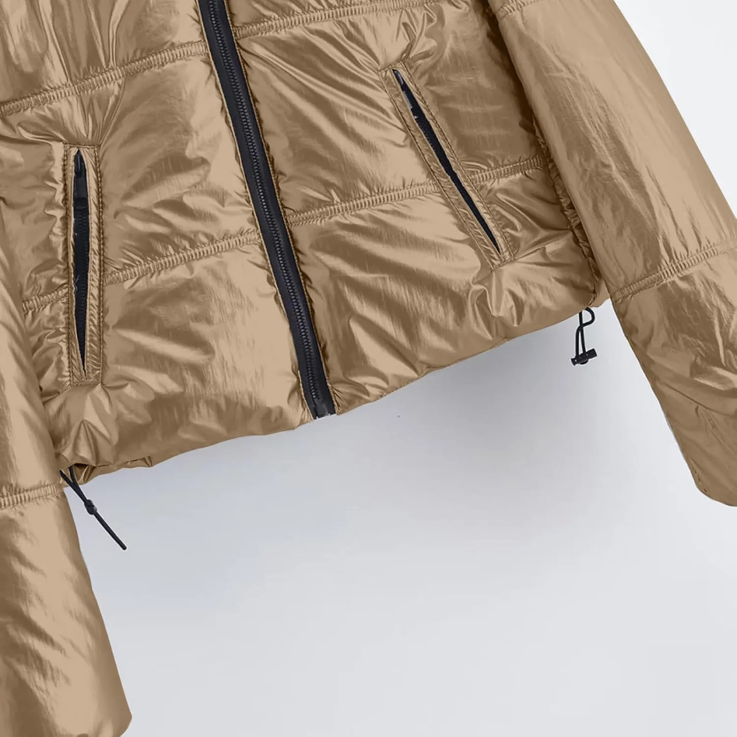 Peacoat Womens Coat Winter Quilted Cropped Jackets Fashion Metallic Puffer Puffer Thermal down Jackets with Hooded