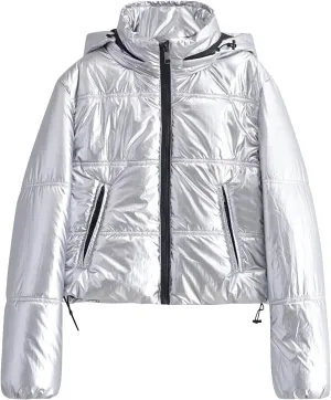 Peacoat Womens Coat Winter Quilted Cropped Jackets Fashion Metallic Puffer Puffer Thermal down Jackets with Hooded