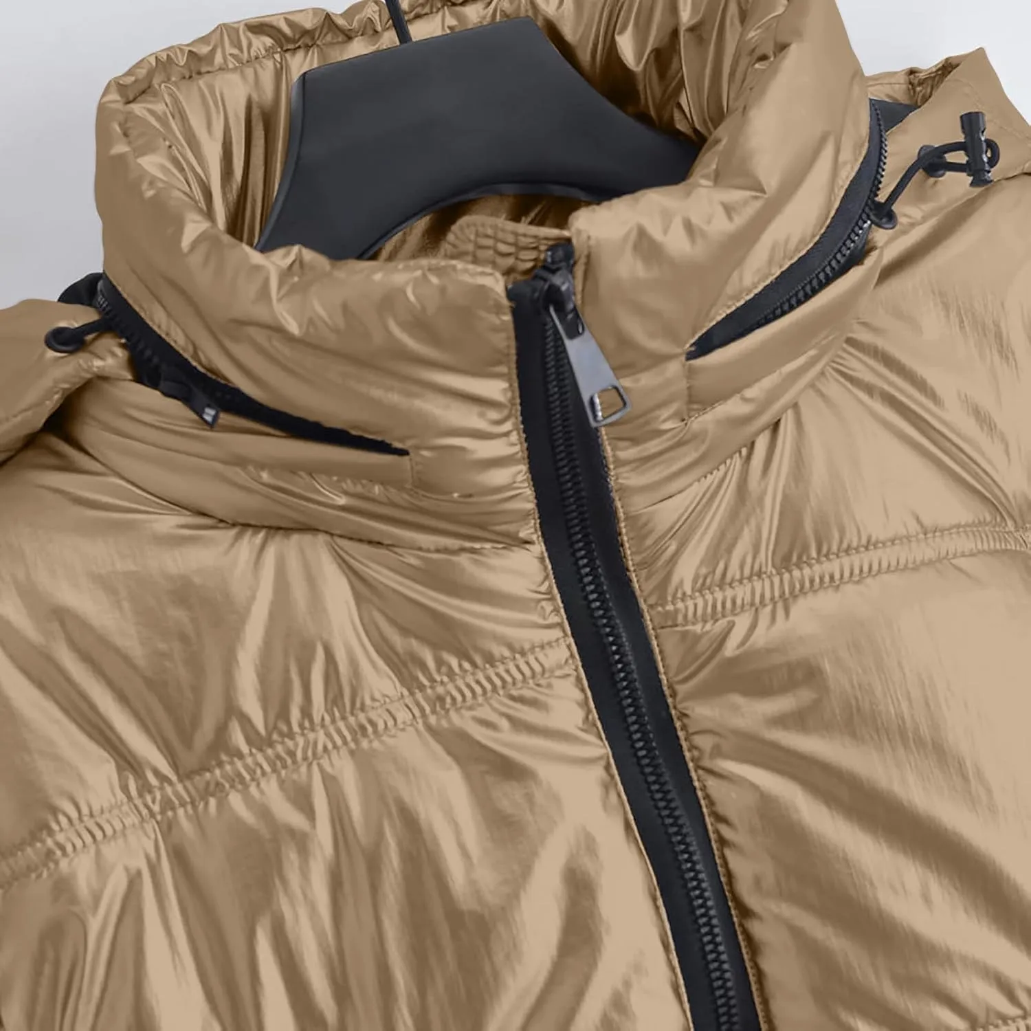 Peacoat Womens Coat Winter Quilted Cropped Jackets Fashion Metallic Puffer Puffer Thermal down Jackets with Hooded