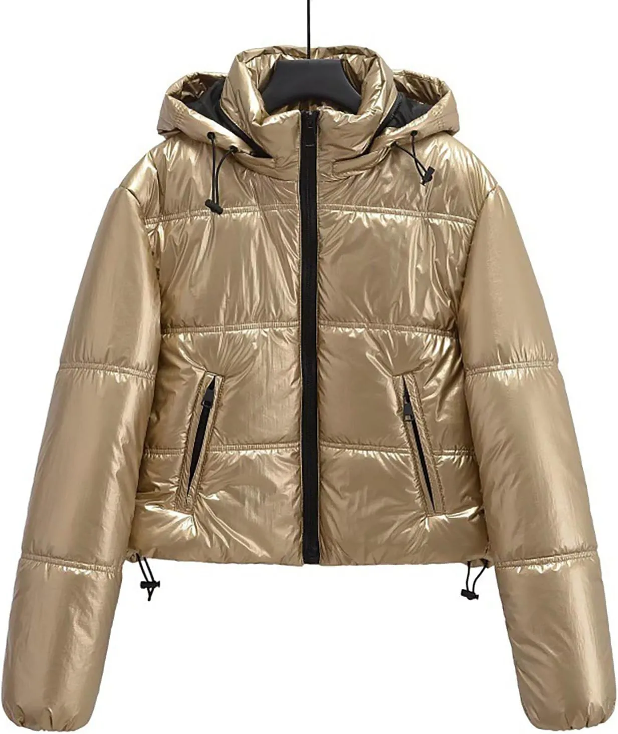 Peacoat Womens Coat Winter Quilted Cropped Jackets Fashion Metallic Puffer Puffer Thermal down Jackets with Hooded