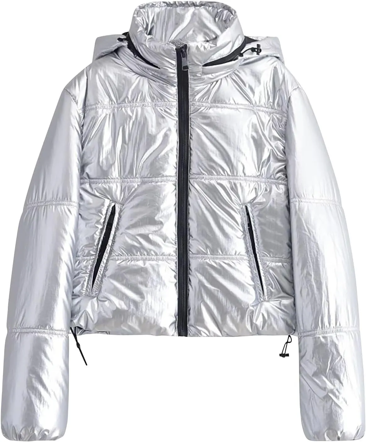 Peacoat Womens Coat Winter Quilted Cropped Jackets Fashion Metallic Puffer Puffer Thermal down Jackets with Hooded
