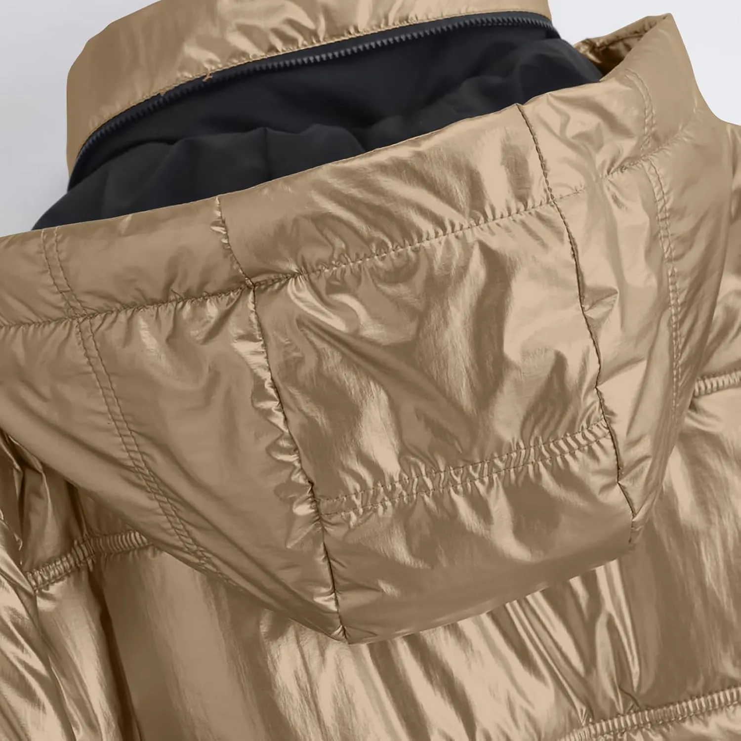 Peacoat Womens Coat Winter Quilted Cropped Jackets Fashion Metallic Puffer Puffer Thermal down Jackets with Hooded