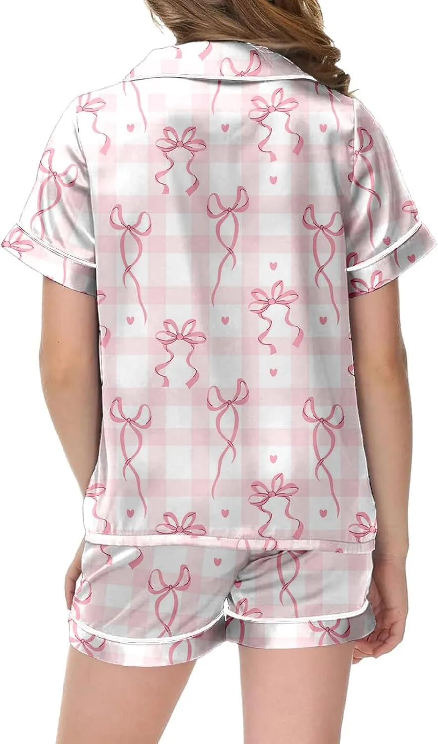 Pink Puff 𝙋ajamas Kids Cute Satin Button Down Shirts and Shorts Y2k 𝙋js Palm Puff 2 Piece Outifts Preppy Clothes for Girls