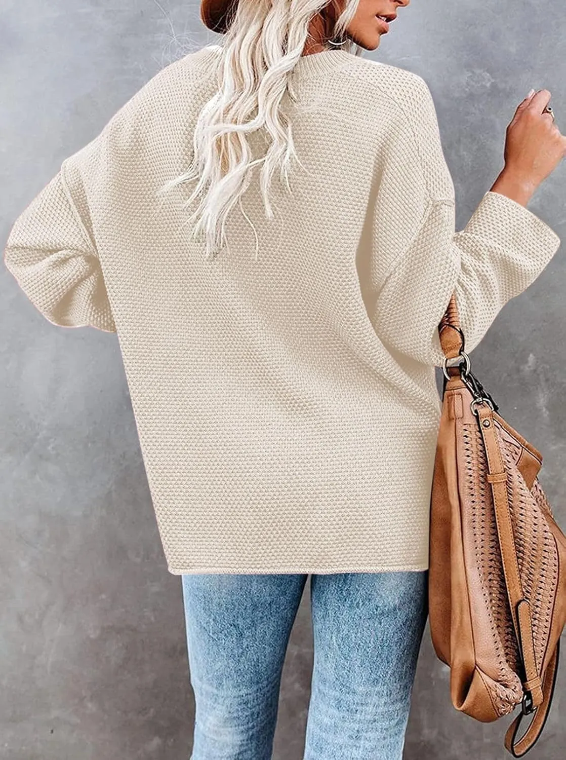 Pink Queen Women's V Neck Button Sweater Oversized Batwing Long Sleeve Henley Pullover Knit Jumper Top