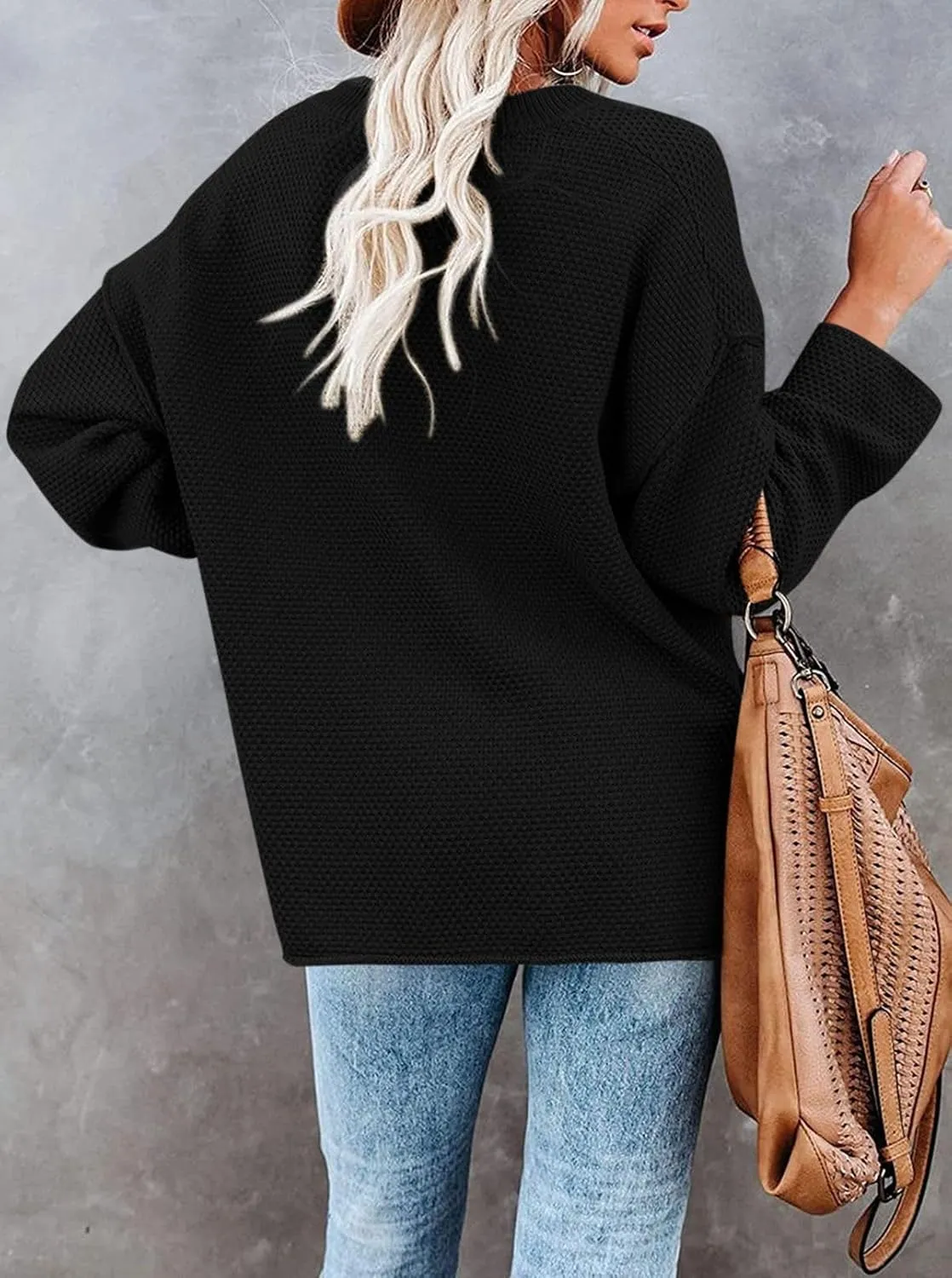 Pink Queen Women's V Neck Button Sweater Oversized Batwing Long Sleeve Henley Pullover Knit Jumper Top