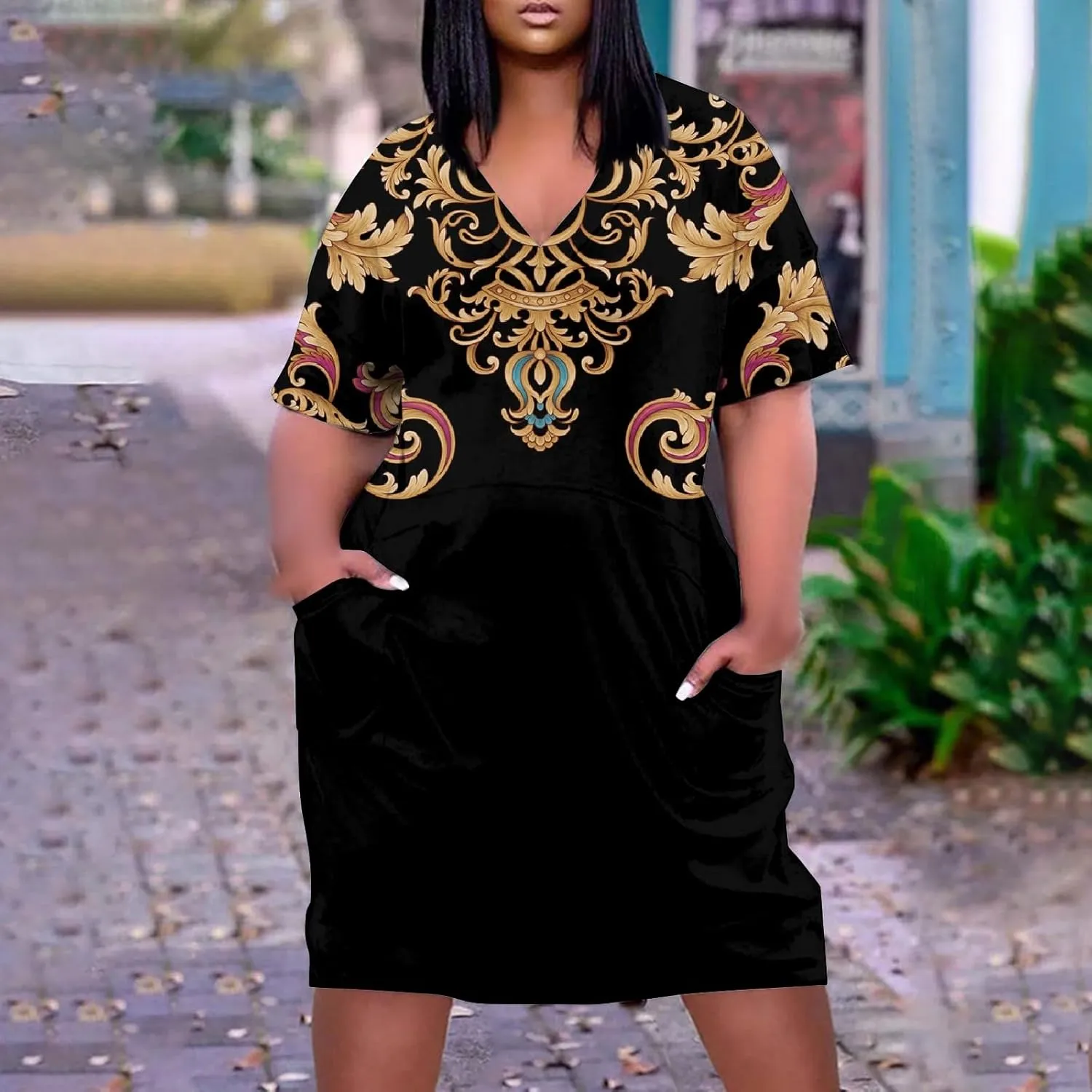 Plus Size Dresses for Curvy Women 2024 Summer Casual Short Sleeve Tshirt Midi Dress with Pockets Beach Vacation Dress