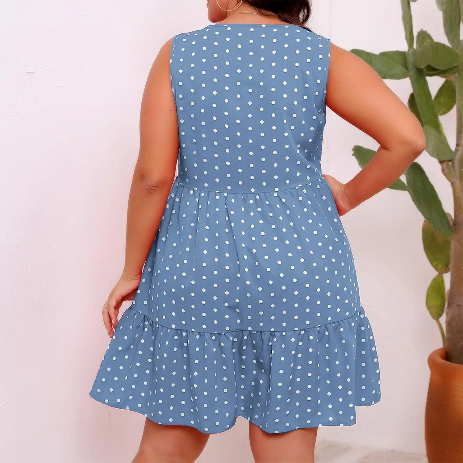 Plus Size Sundresses for Women 2025 Vacation Polka Dot Short Tank Dress Casual Summer Tiered Ruffle Mini Beach Dress