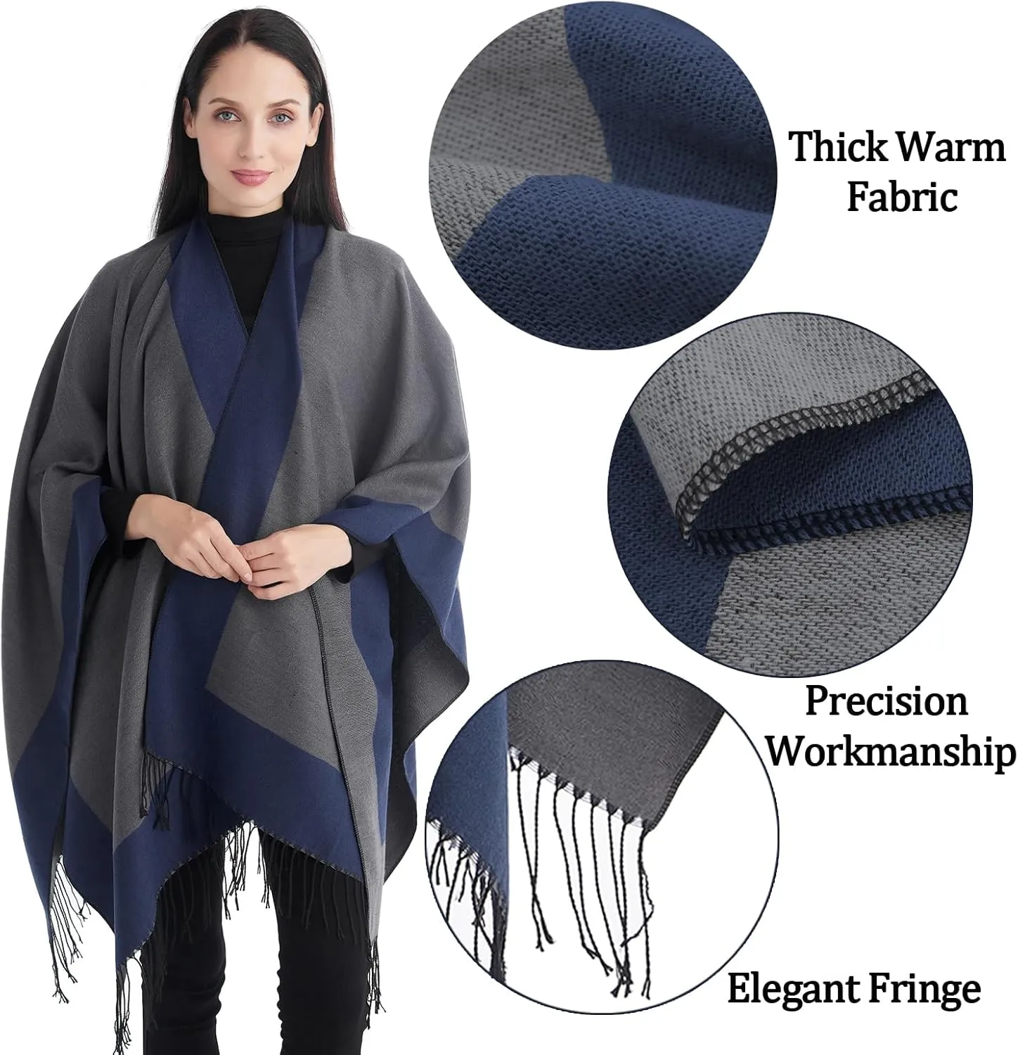Poncho Shawl Wraps for Women, Women's Soft Warm Ponchos Sweaters Open Front Travel Poncho Cape for fall winter Spring