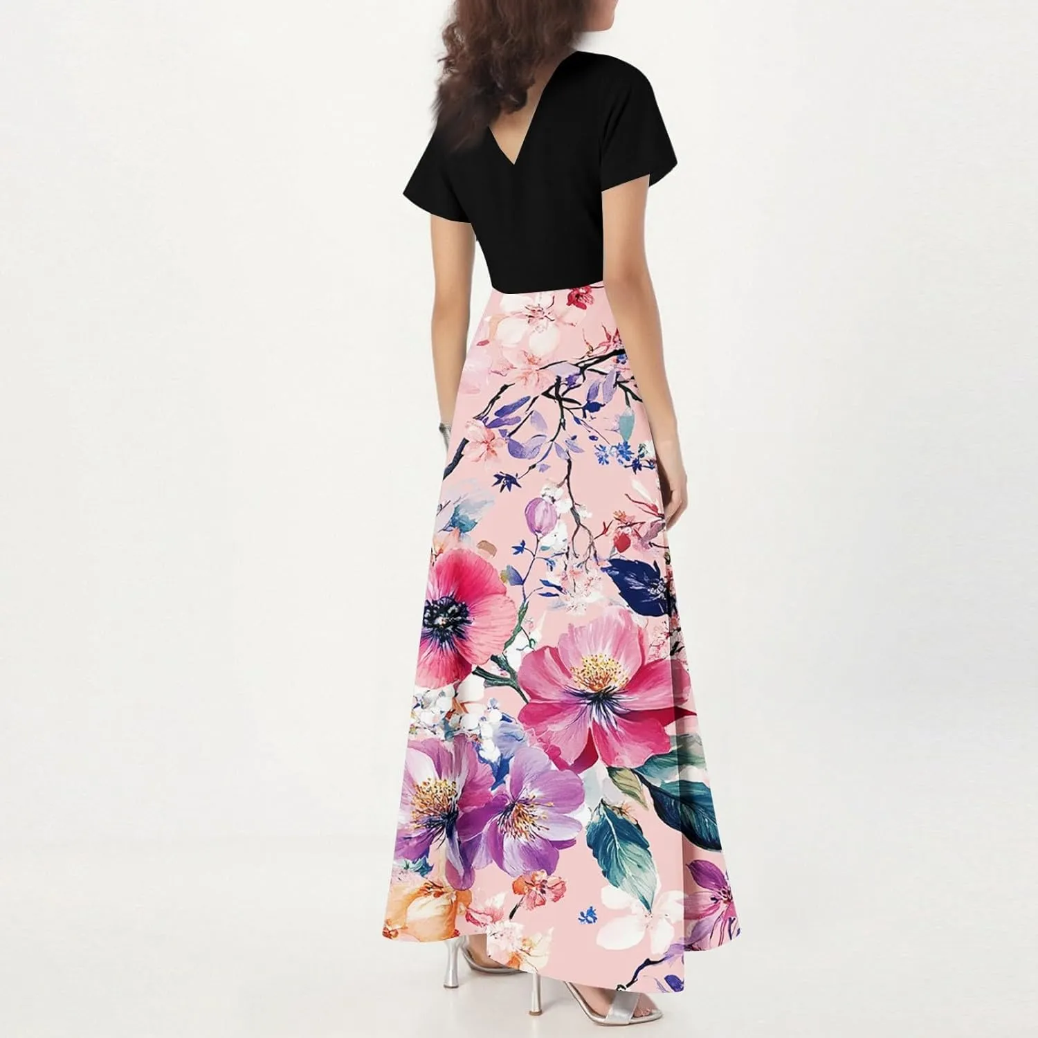 Prom Dresses,Flowy Wedding Guest Floral Maxi Dress Short Sleeve Semi Formal Spring Summer Dresses for Women 2025