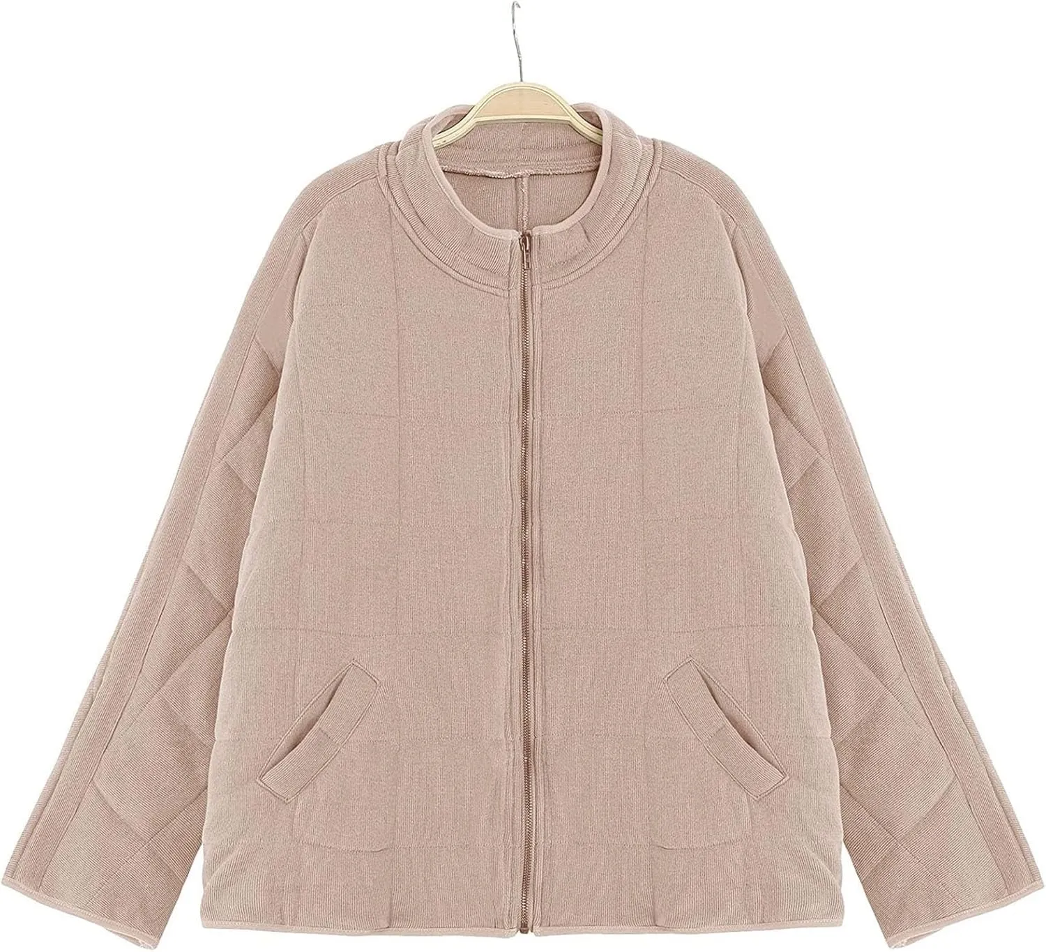 Quilted Jackets for Women Lightweight Dolman Sleeve Down Coats Zipper Padded Bomber Jackets Outwear with Pocket