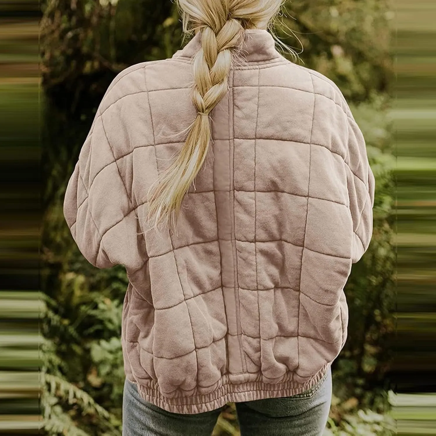 Quilted Jackets for Women Lightweight Dolman Sleeve Down Coats Zipper Padded Bomber Jackets Outwear with Pocket