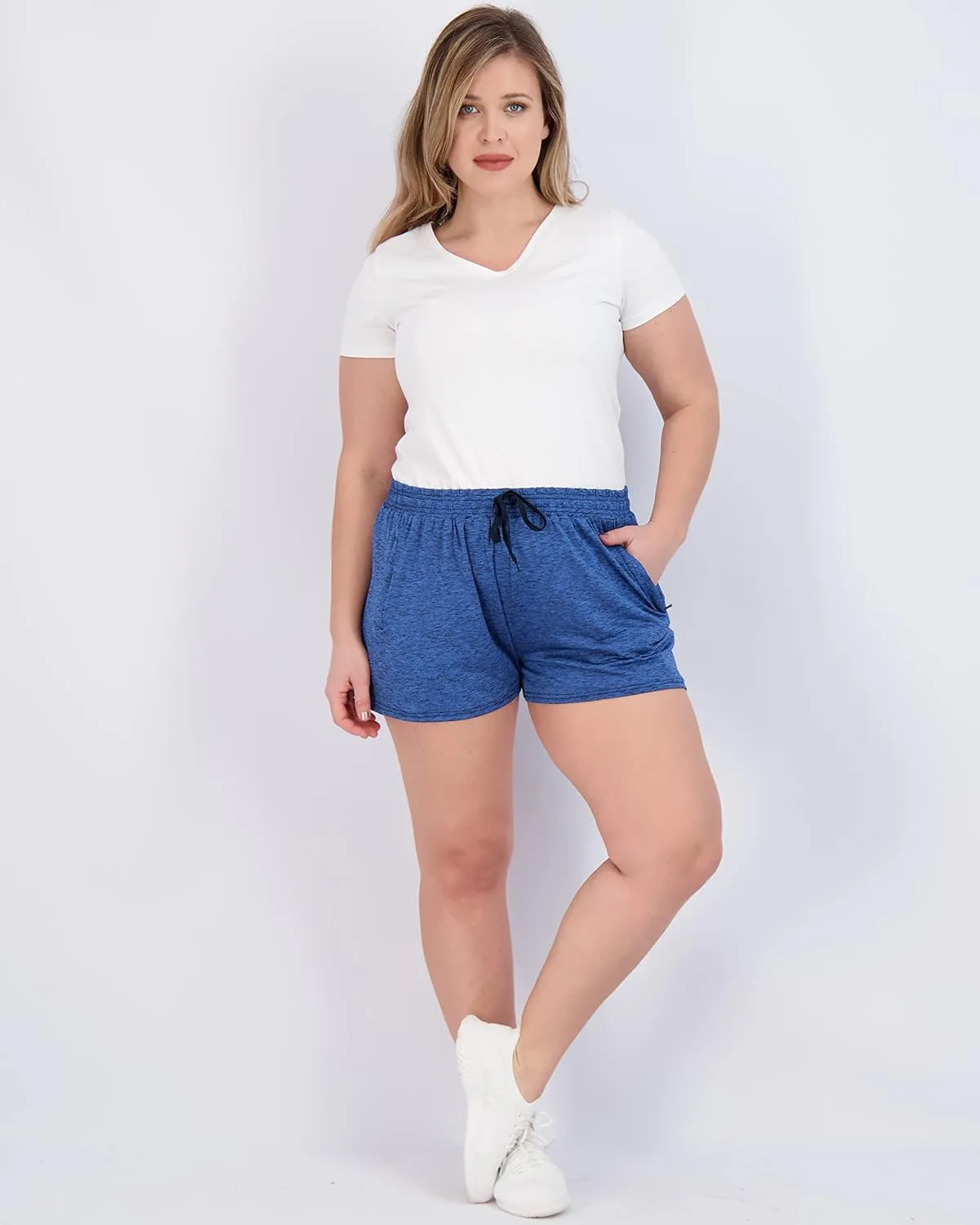 Real Essentials 4 Pack: Womens Athletic Dry-Fit Lounge Shorts with Zipper Pockets (Available in Plus Size)