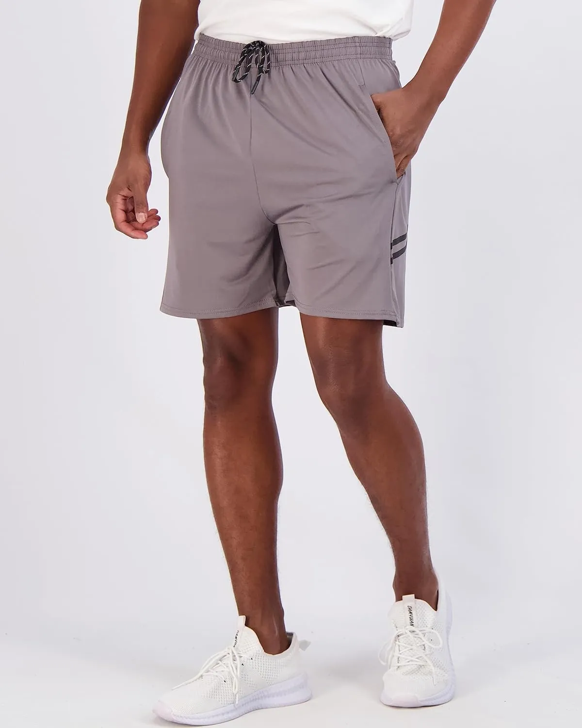 Real Essentials 5 Pack: Men's 5" Inseam Dry-Fit Running Workout Shorts - Pockets & Drawstring (Available in Big & Tall)