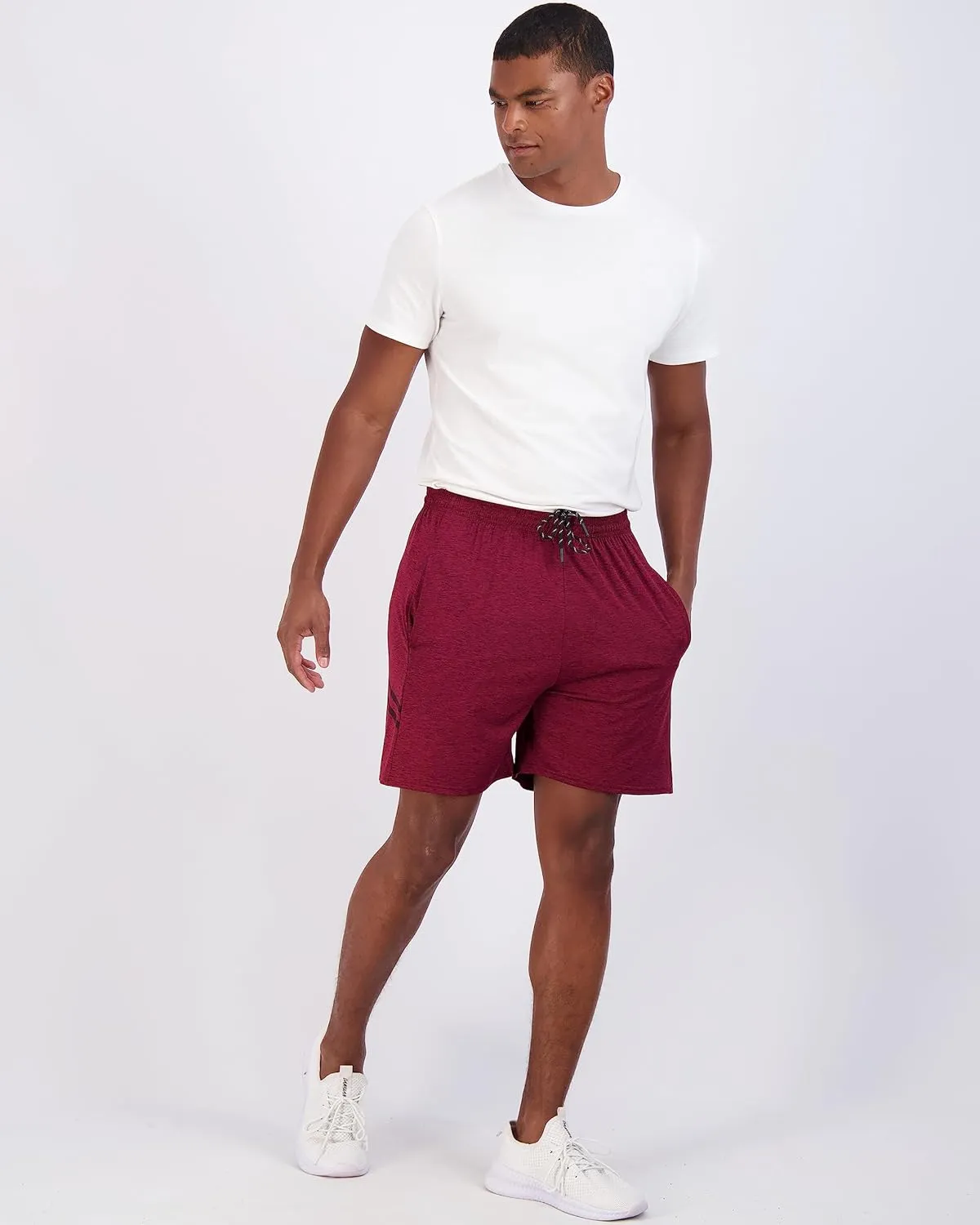Real Essentials 5 Pack: Men's 5" Inseam Dry-Fit Running Workout Shorts - Pockets & Drawstring (Available in Big & Tall)