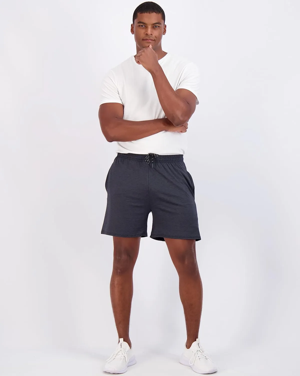 Real Essentials 5 Pack: Men's 5" Inseam Dry-Fit Running Workout Shorts - Pockets & Drawstring (Available in Big & Tall)