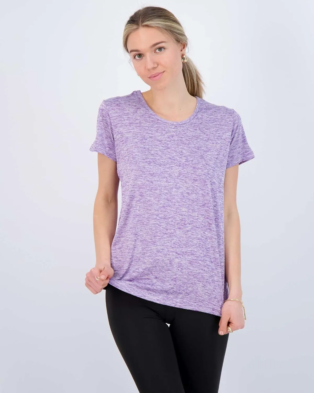 Real Essentials 5 Pack: Women's Dry Fit Tech Stretch Short-Sleeve Crew Neck Athletic T-Shirt (Available in Plus Size)