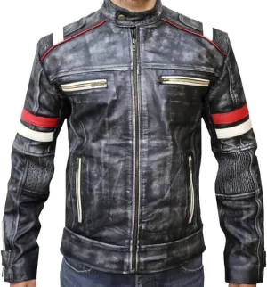 Real Leather Retro Moto Cafe Racer Jackets - Passing Link Victory Lane Biker Jackets - Men's HD Motorcycle Jackets