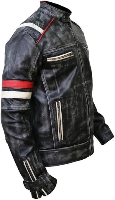 Real Leather Retro Moto Cafe Racer Jackets - Passing Link Victory Lane Biker Jackets - Men's HD Motorcycle Jackets