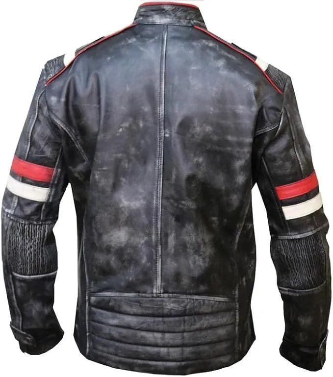 Real Leather Retro Moto Cafe Racer Jackets - Passing Link Victory Lane Biker Jackets - Men's HD Motorcycle Jackets