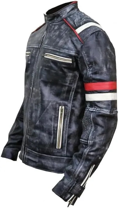 Real Leather Retro Moto Cafe Racer Jackets - Passing Link Victory Lane Biker Jackets - Men's HD Motorcycle Jackets
