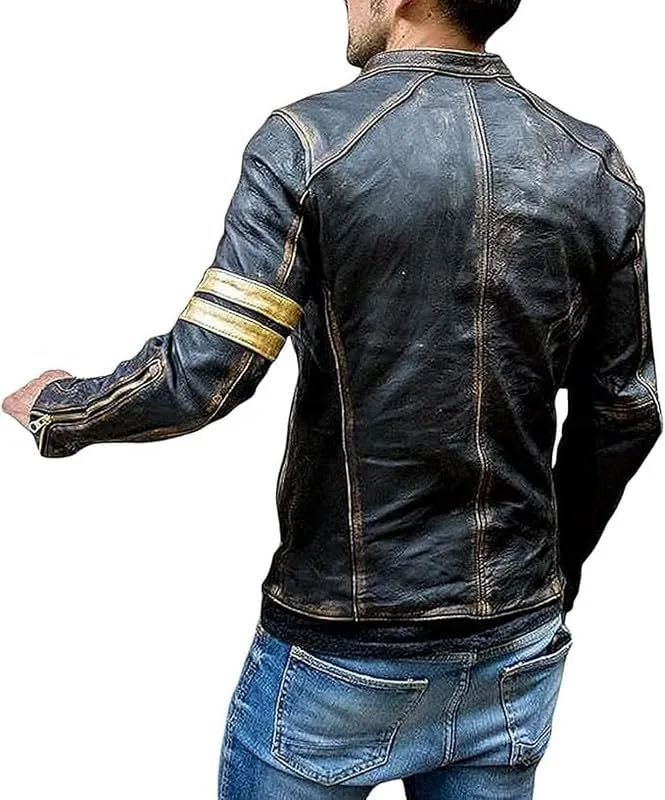 Real Leather Retro Moto Cafe Racer Jackets - Passing Link Victory Lane Biker Jackets - Men's HD Motorcycle Jackets