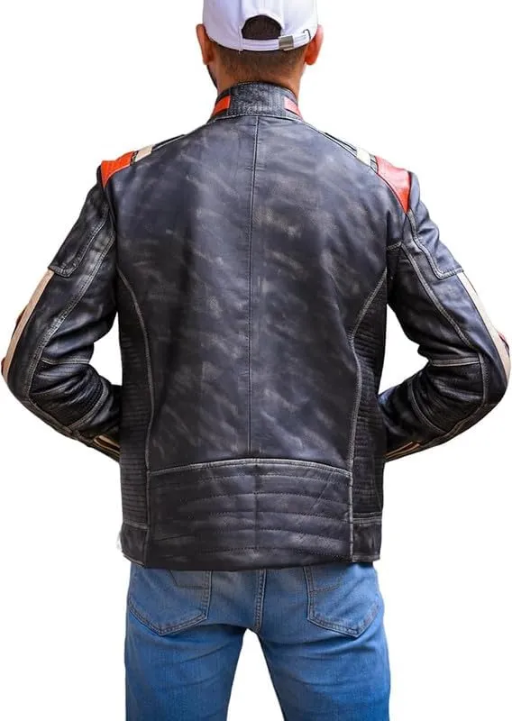 Real Leather Retro Moto Cafe Racer Jackets - Passing Link Victory Lane Biker Jackets - Men's HD Motorcycle Jackets