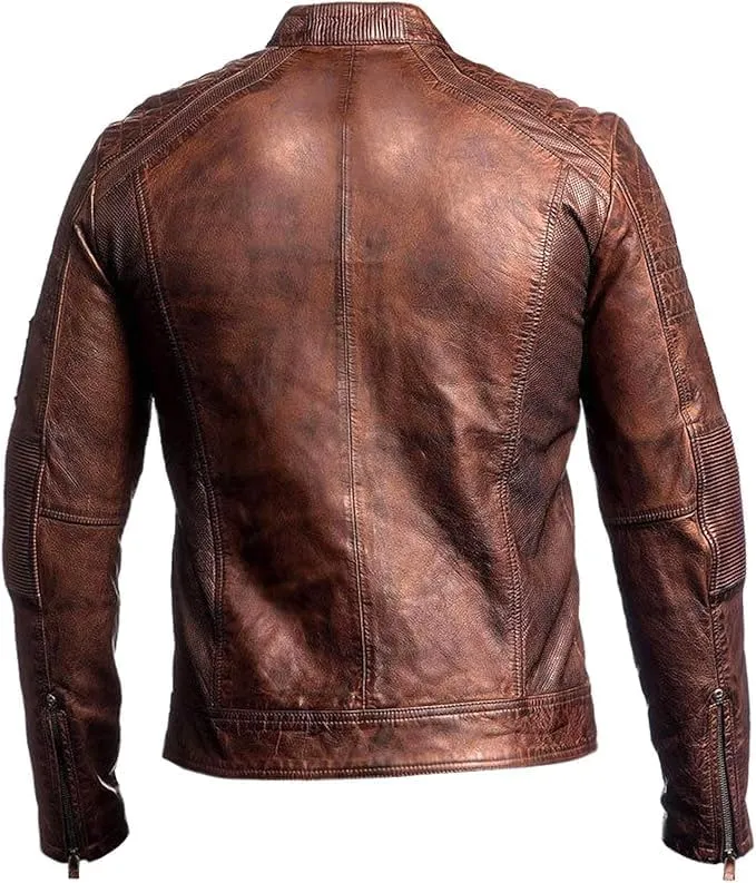 Real Leather Retro Moto Cafe Racer Jackets - Passing Link Victory Lane Biker Jackets - Men's HD Motorcycle Jackets
