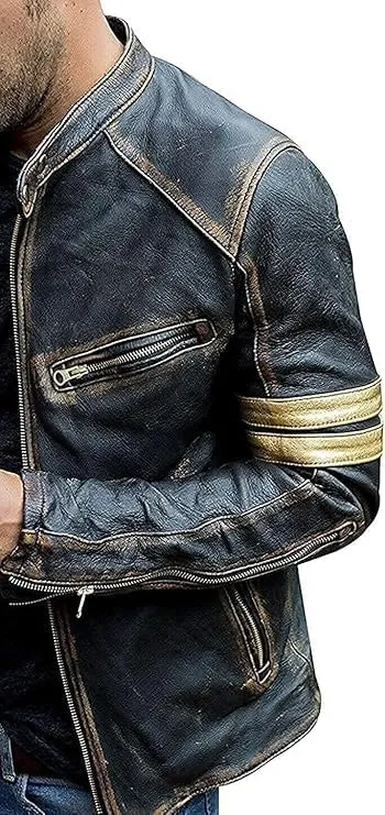 Real Leather Retro Moto Cafe Racer Jackets - Passing Link Victory Lane Biker Jackets - Men's HD Motorcycle Jackets