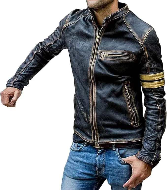 Real Leather Retro Moto Cafe Racer Jackets - Passing Link Victory Lane Biker Jackets - Men's HD Motorcycle Jackets