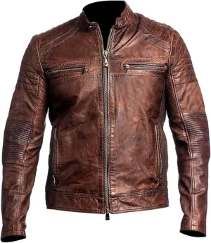 Real Leather Retro Moto Cafe Racer Jackets - Passing Link Victory Lane Biker Jackets - Men's HD Motorcycle Jackets