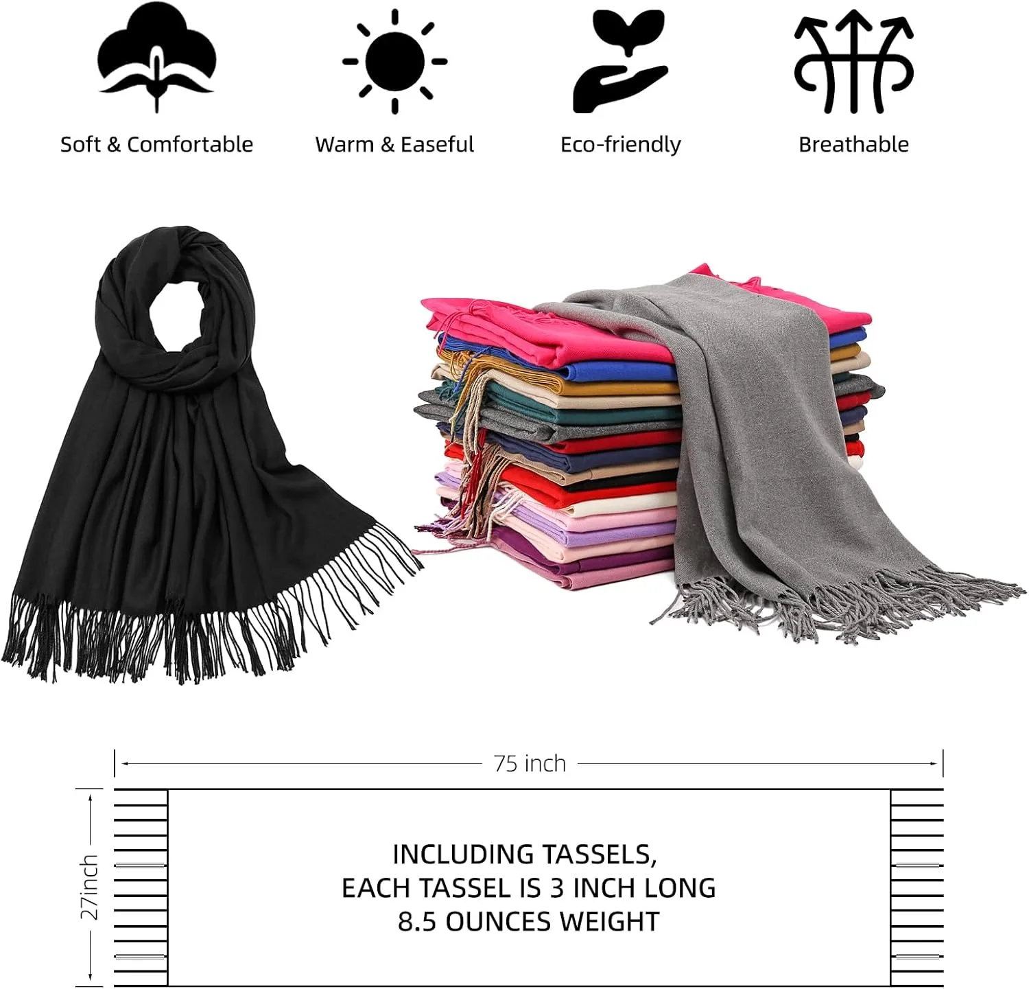 RIIQIICHY Women's Scarf Pashmina Shawls and Wraps for Evening Dress Bridesmaid Wedding Bridal Winter Warm Long Large Scarves