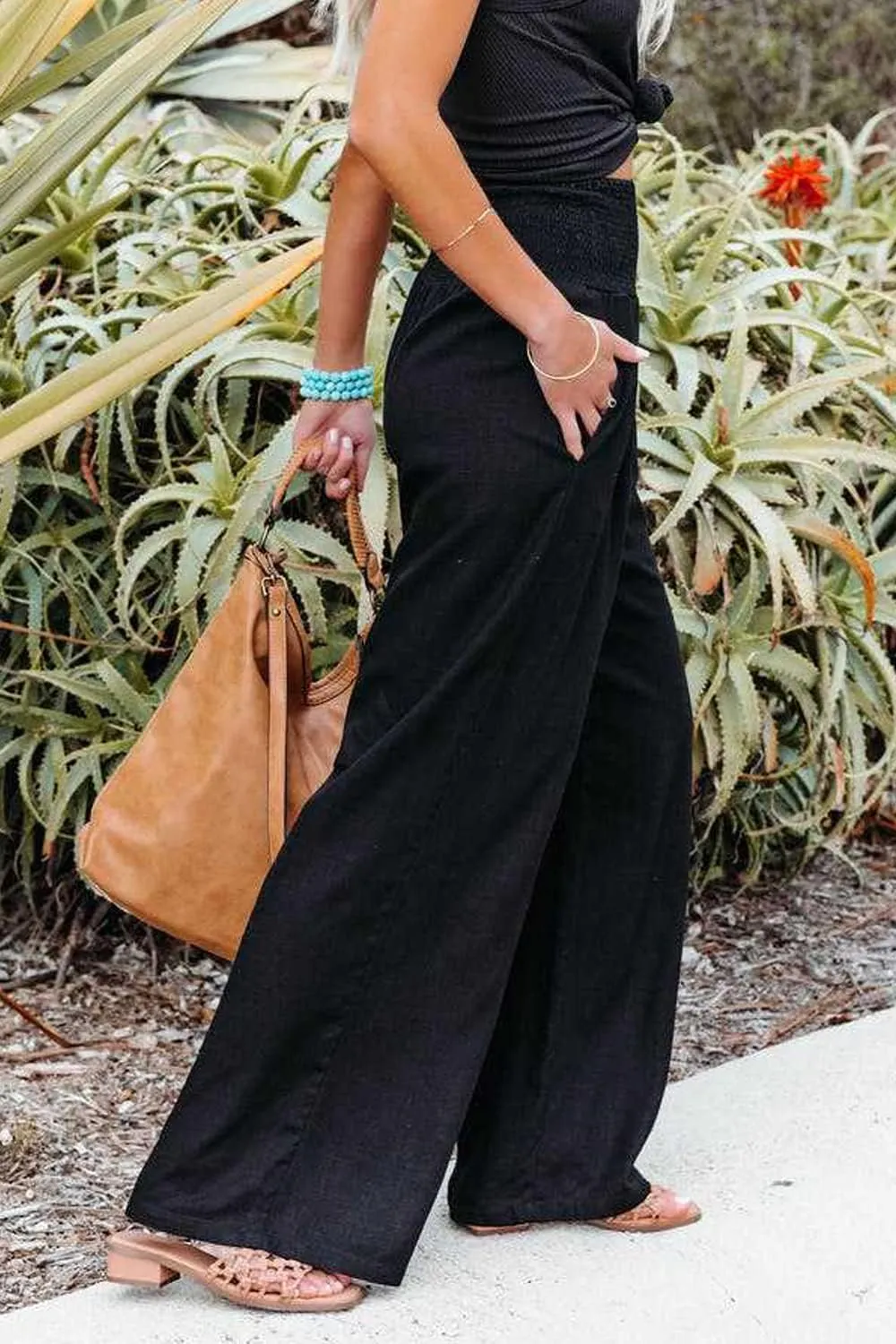 Ru Sweet Women High Waisted Cotton Linen Palazzo Pants Wide Leg Long Lounge Pant Trousers with Pocket