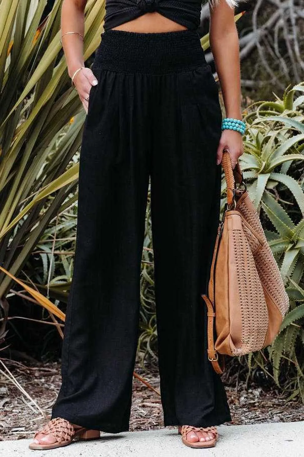 Ru Sweet Women High Waisted Cotton Linen Palazzo Pants Wide Leg Long Lounge Pant Trousers with Pocket