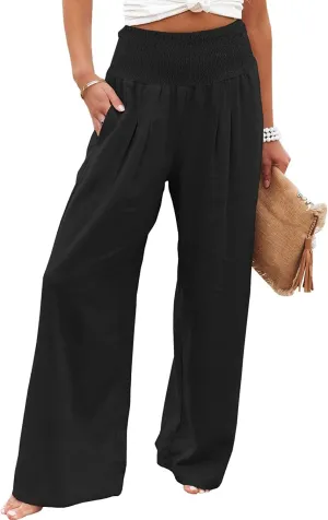 Ru Sweet Women High Waisted Cotton Linen Palazzo Pants Wide Leg Long Lounge Pant Trousers with Pocket