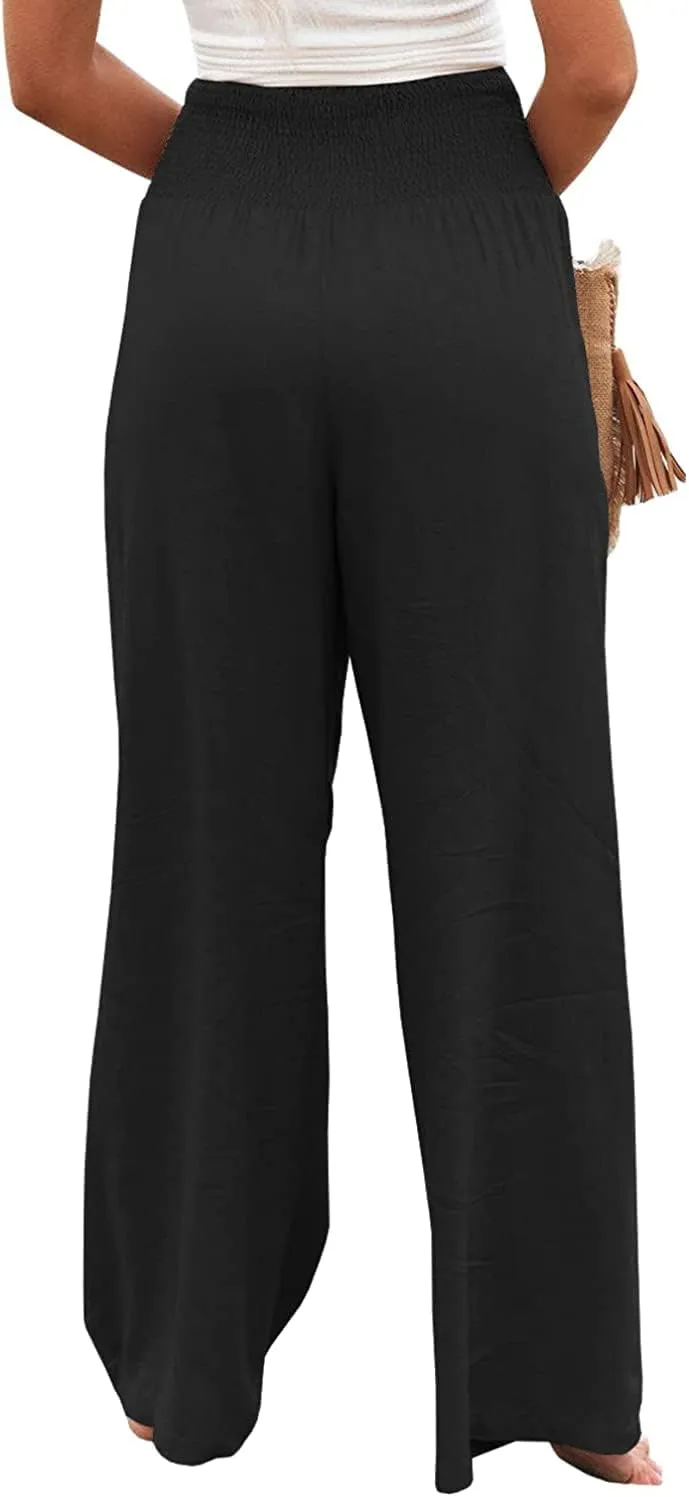 Ru Sweet Women High Waisted Cotton Linen Palazzo Pants Wide Leg Long Lounge Pant Trousers with Pocket