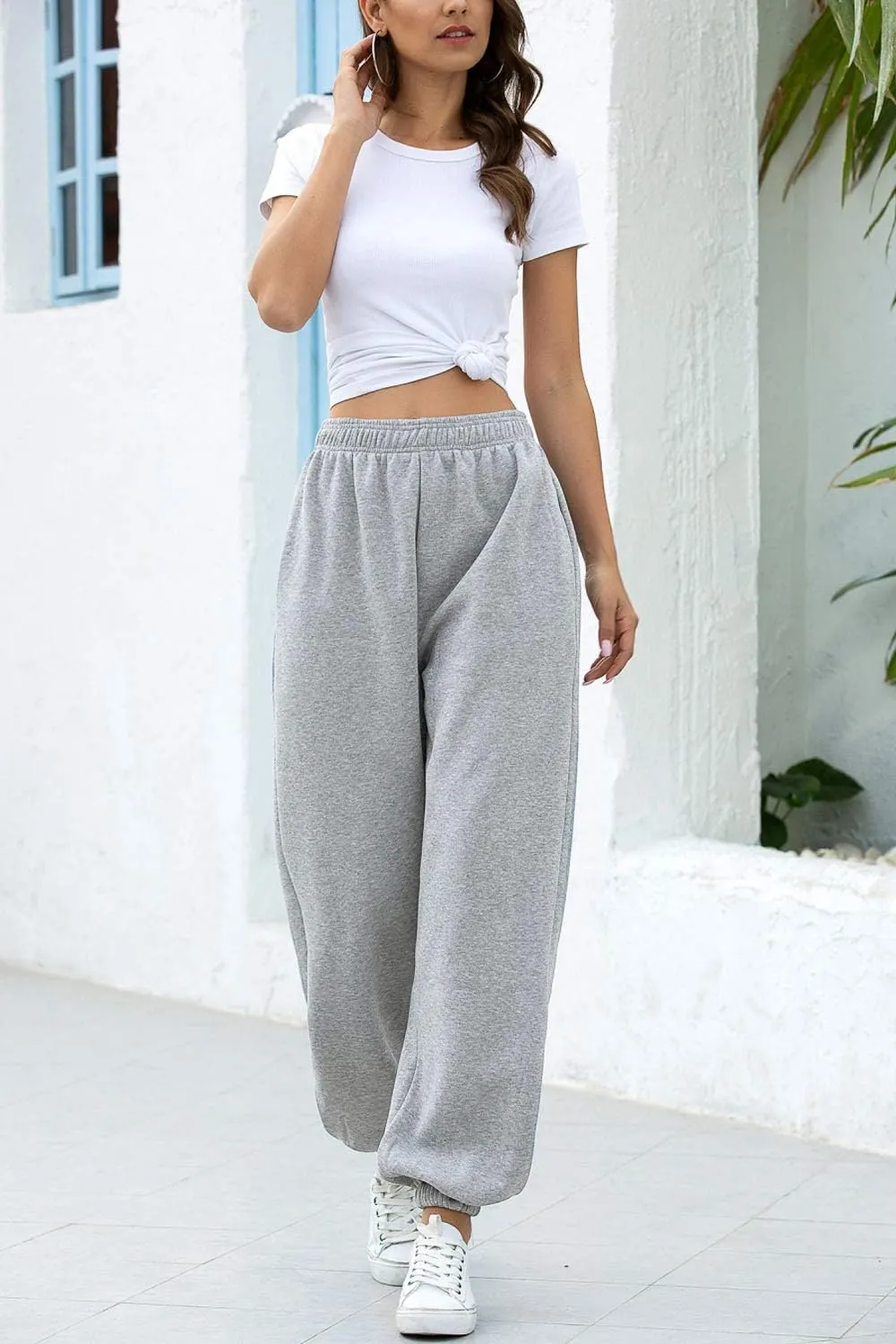 Ru Sweet Women's Active High Waisted Sporty Gym Athletic Fit Jogger Sweatpants Baggy Lounge Pants with Pockets