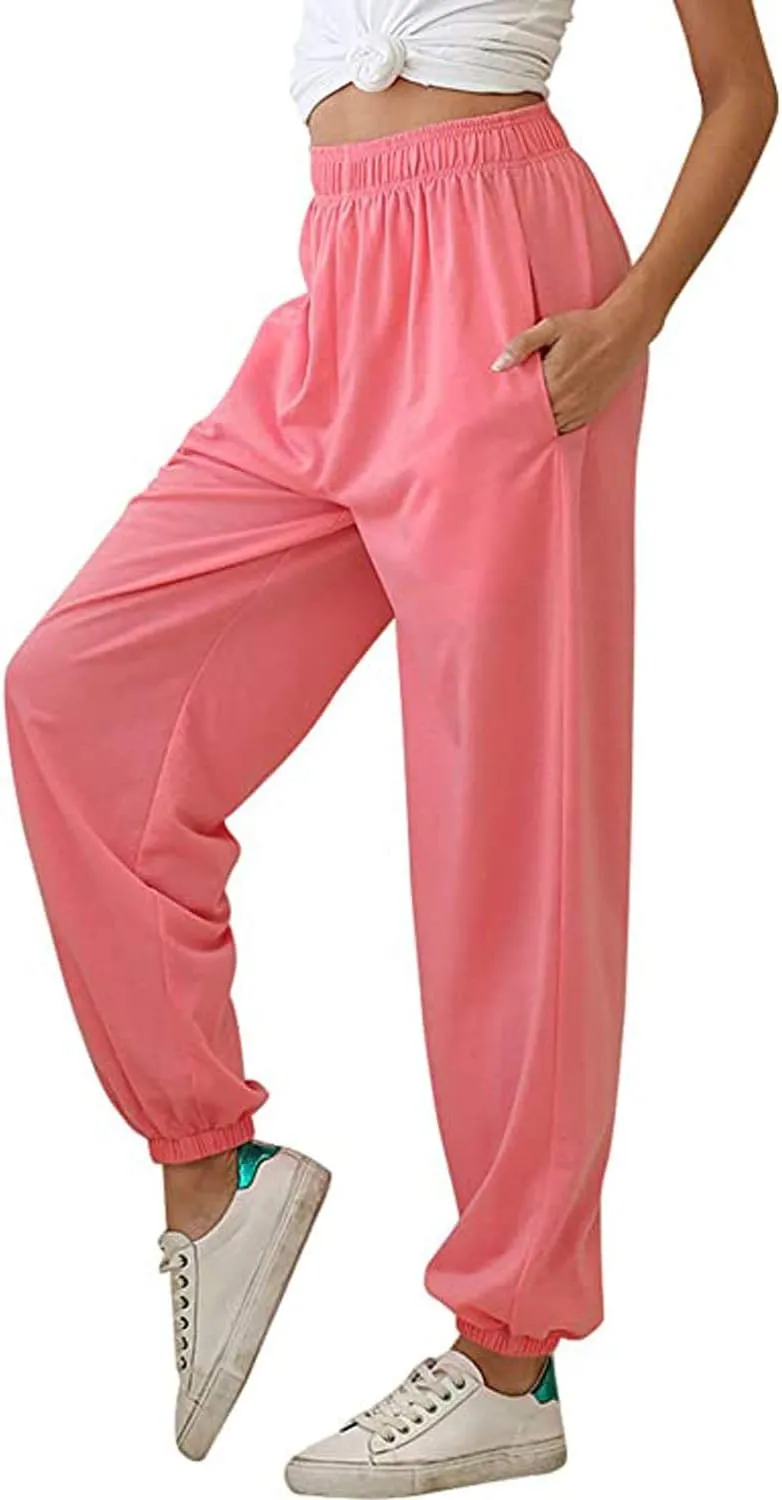 Ru Sweet Women's Active High Waisted Sporty Gym Athletic Fit Jogger Sweatpants Baggy Lounge Pants with Pockets