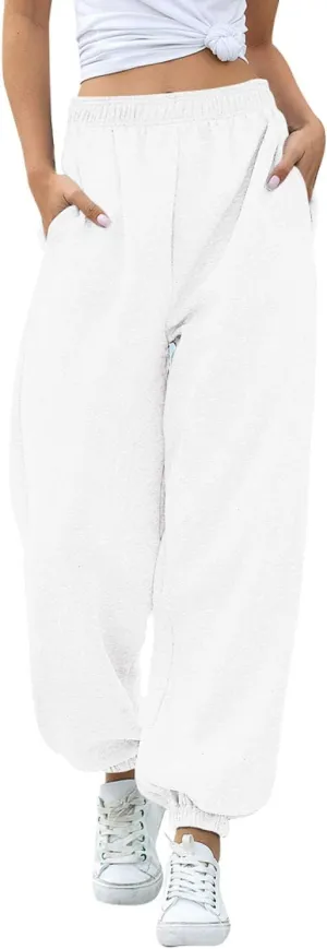 Ru Sweet Women's Active High Waisted Sporty Gym Athletic Fit Jogger Sweatpants Baggy Lounge Pants with Pockets