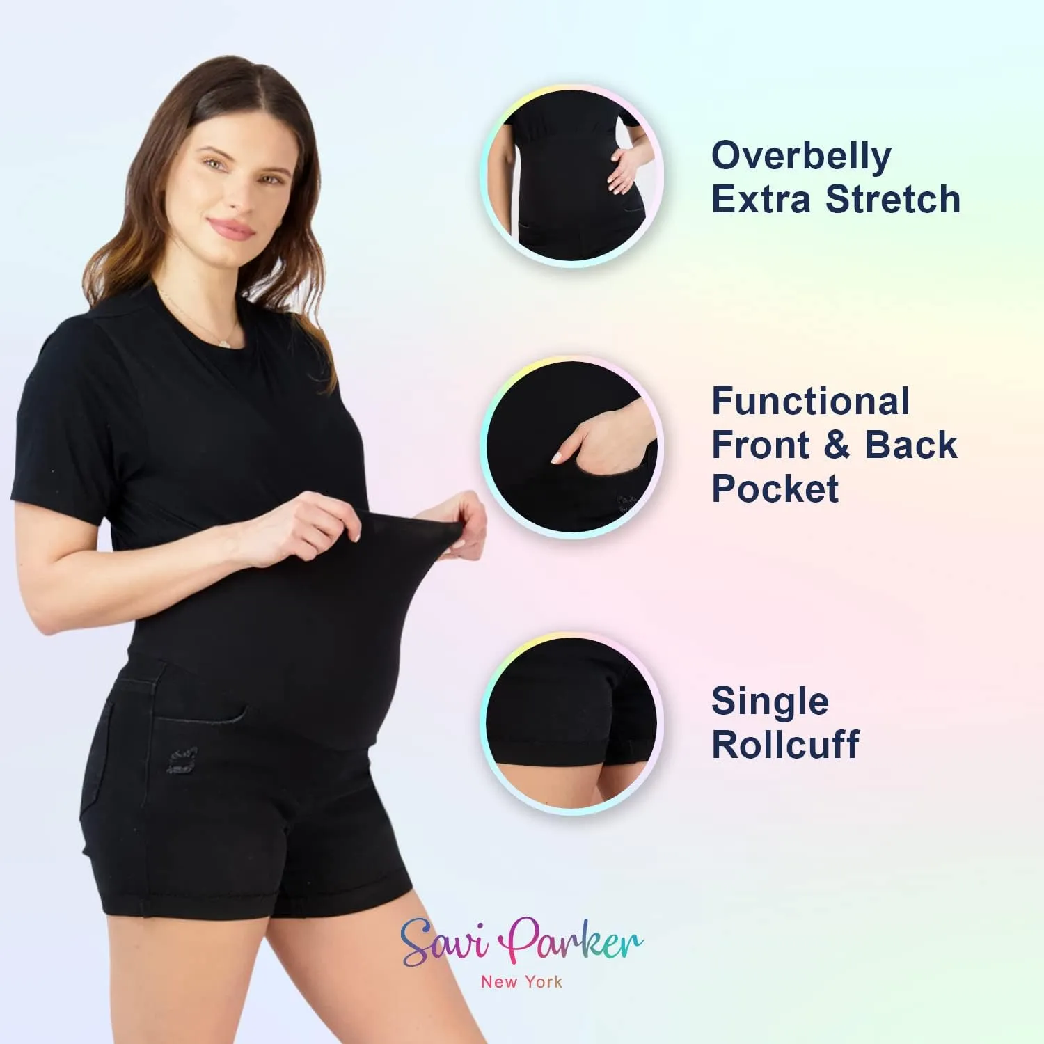 Savi Parker Women's Maternity Shorts Roll Cuff - Mom to Be Comfy Activewear - Pregnancy Clothes for Women, BCI Certified