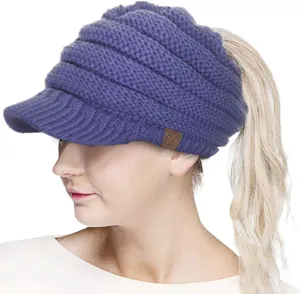ScarvesMe Brim BeanieTail Ponytail Messy Bun Solid Ribbed Beanie Hat Sun Cap