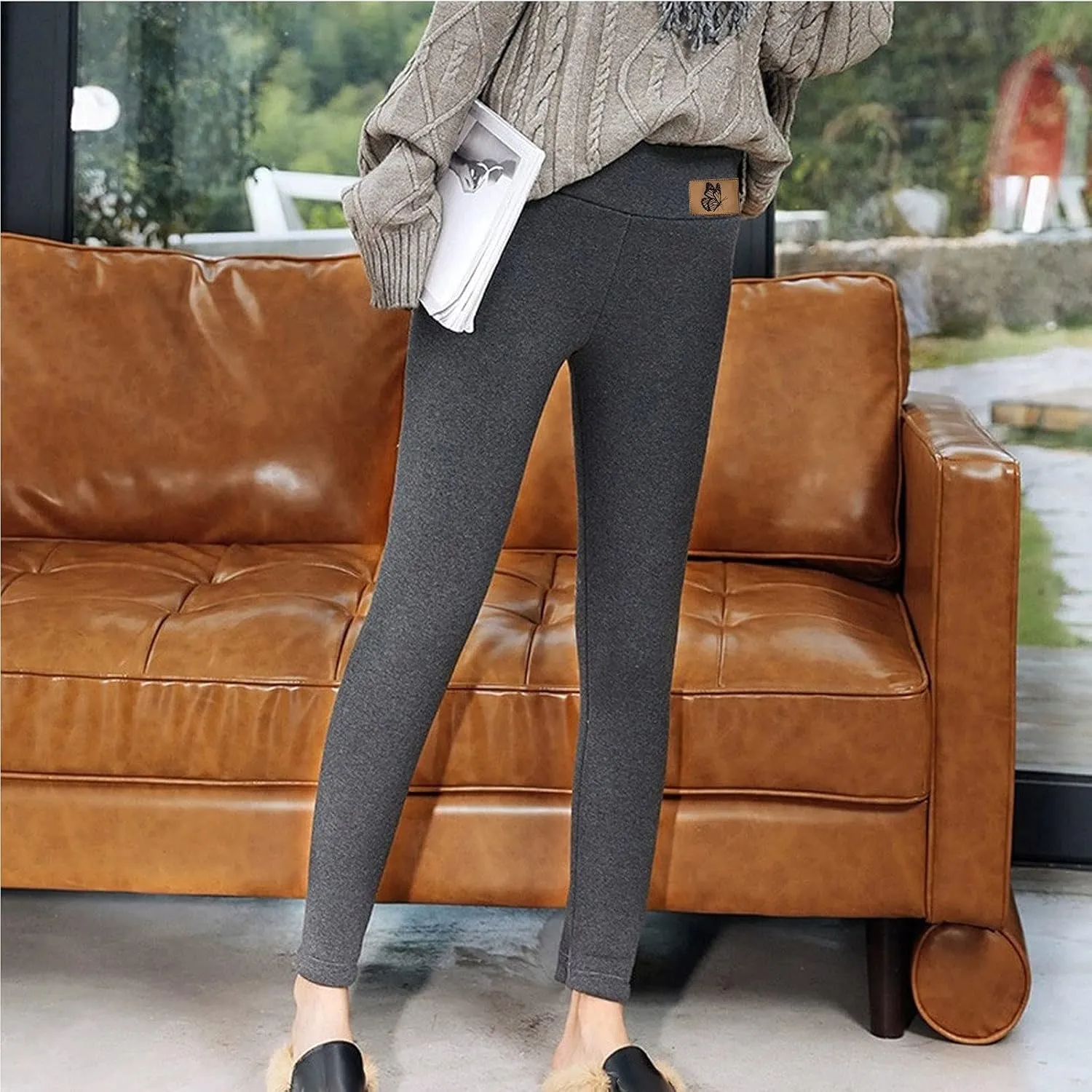 sdbrld Fleece Lined Leggings Women Soft Thermal Pants High Waist Tummy Control Stretchy Warm Thick Sherpa Winter Tights Pants