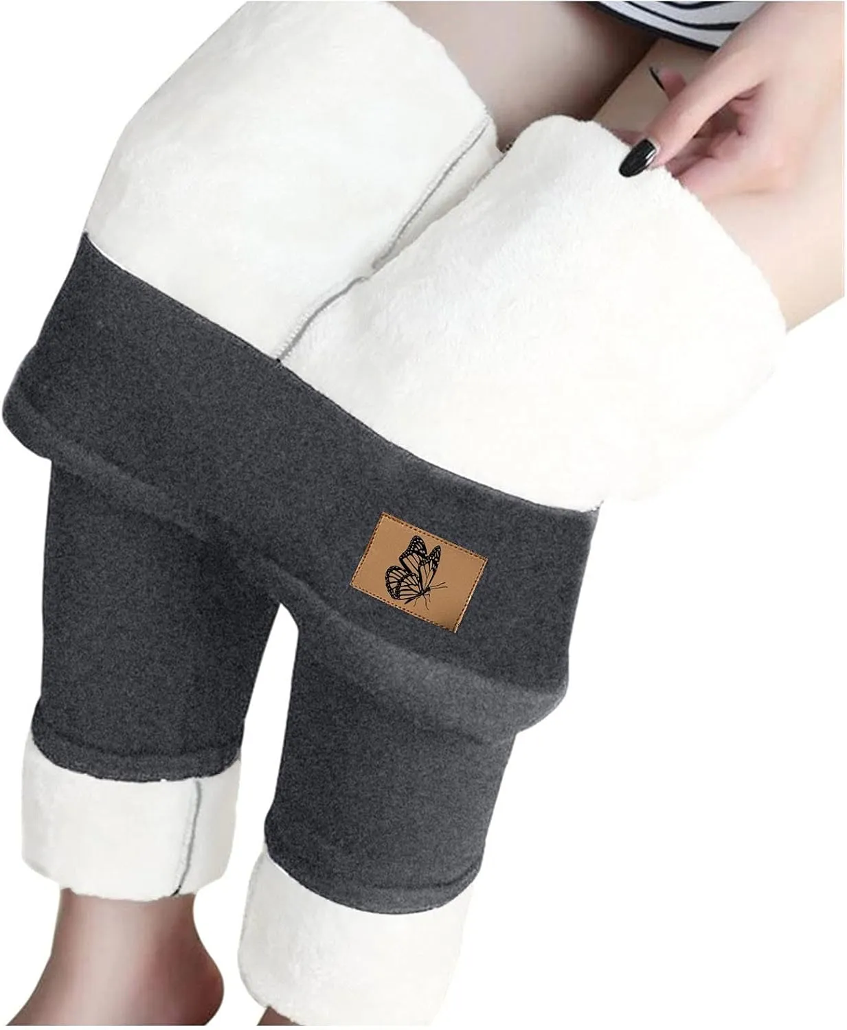 sdbrld Fleece Lined Leggings Women Soft Thermal Pants High Waist Tummy Control Stretchy Warm Thick Sherpa Winter Tights Pants