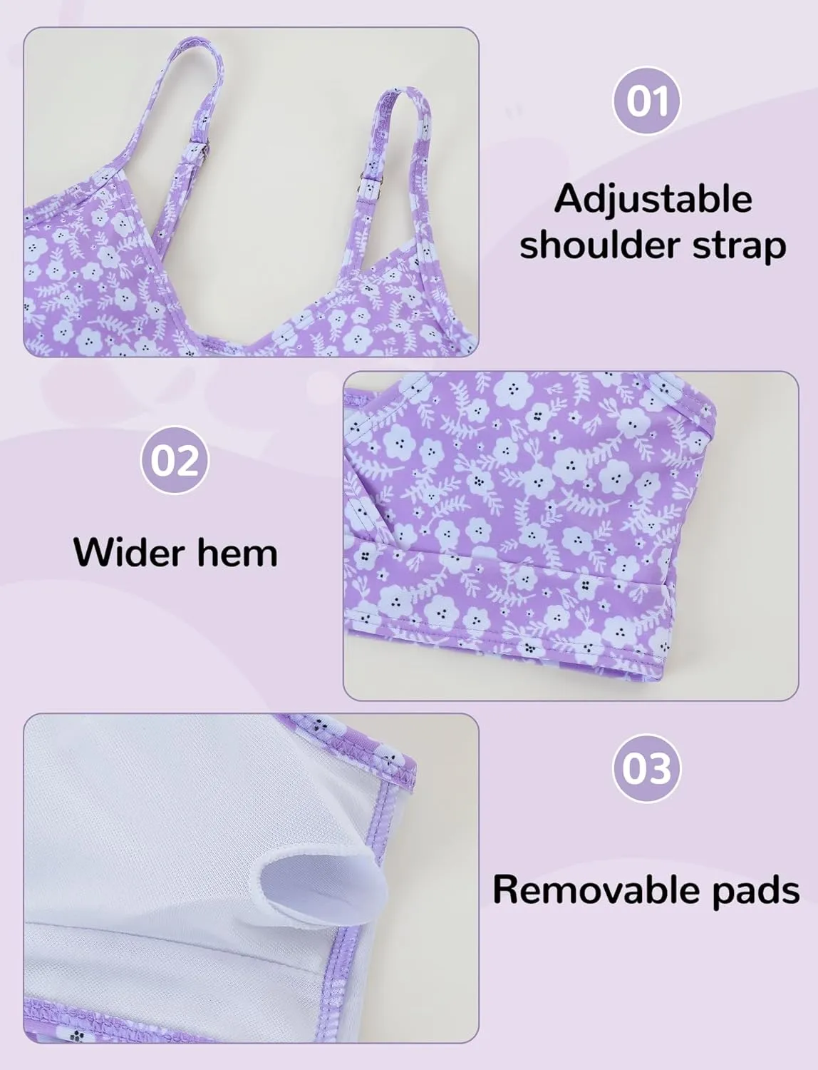 SEAUR Girls' Fashion Bikini Sets Cute 3 Piece Swimsuits V Neck Floral Printed Swimwear Beach Bathing Suit with Cover Up Skirt